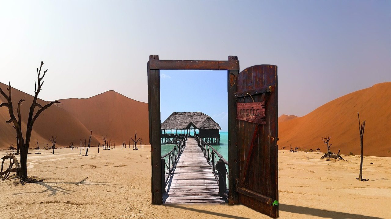 oasis, desert, door